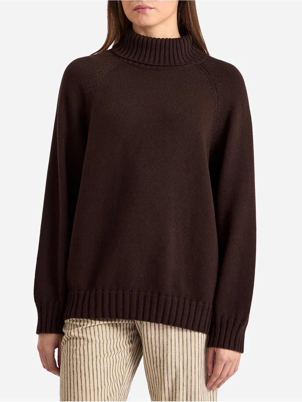 Donni Cotton Cashmere Turtleneck Sweater Brown Espresso